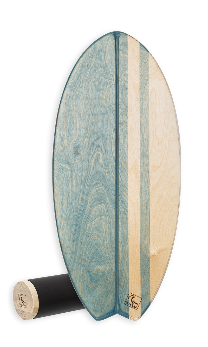 Bredder Balance Board Aquana Fisch Surfboard blau Vollholzrolle, Frontansicht